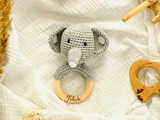 Baby rattle, personalized rattle, crocheted rattle, crocheted rattle with engraving, baby gift