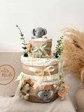 Windeltorte Elefant Grün, Geschenk zur Geburt, Baby Geschenk neutral, für Junge und Mädchen, Babyparty Geschenk