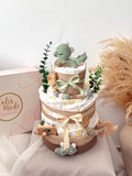 Windeltorte Dino, Windeltorte Junge, grün, Geschenk zur Geburt, 35 Windeln, Babyparty