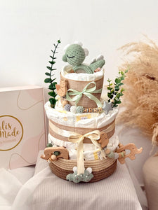 Windeltorte Dino, Windeltorte Junge, grün, Geschenk zur Geburt, 35 Windeln, Babyparty