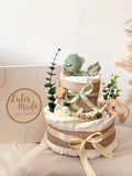 Windeltorte Dino, Windeltorte Junge, grün, Geschenk zur Geburt, 35 Windeln, Babyparty