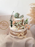 Windeltorte Dino, Windeltorte Junge, grün, Geschenk zur Geburt, 35 Windeln, Babyparty