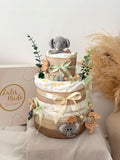 Windeltorte Elefant Grün, Geschenk zur Geburt, Baby Geschenk neutral, für Junge und Mädchen, Babyparty Geschenk