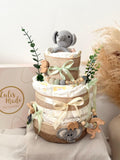 Windeltorte Elefant Grün, Geschenk zur Geburt, Baby Geschenk neutral, für Junge und Mädchen, Babyparty Geschenk