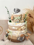 Windeltorte Elefant Grün, Geschenk zur Geburt, Baby Geschenk neutral, für Junge und Mädchen, Babyparty Geschenk