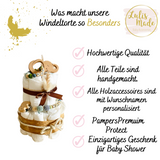 Windeltorte Baby, Geschenk zur Geburt, Windeltorte Waldtiere, Geschenk Baby